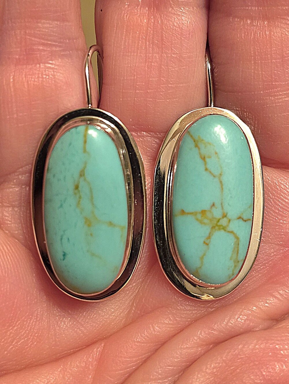 ATI 925 Mexico Turquoise Cabochon Earrings